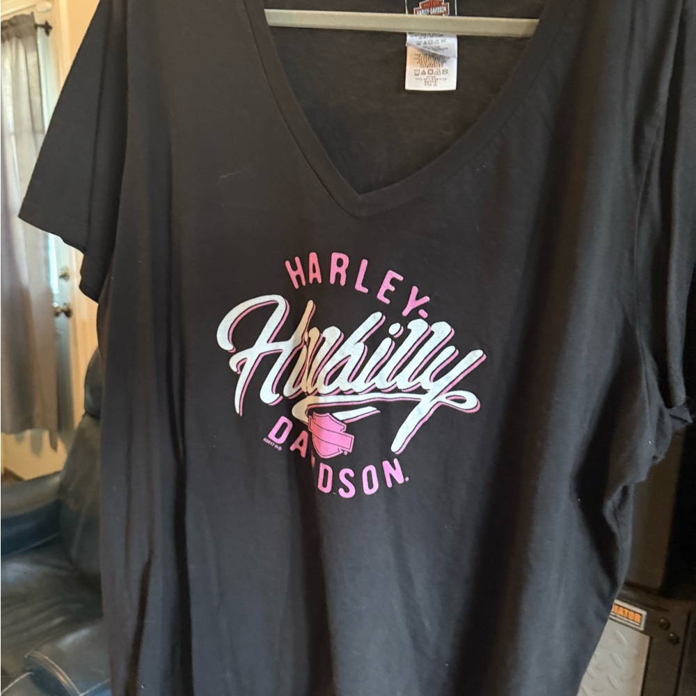 Harley-Davidson Black and Pink Women's Top